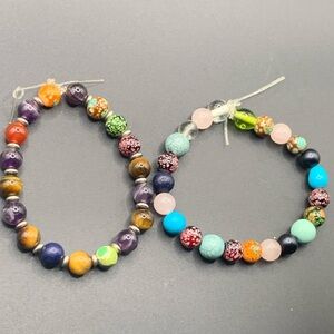 Lot of 2 Glass Multicolored Stretch Bracelets